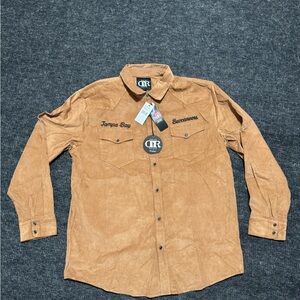 Tampa Bay Buccaneers Embroidered Suede-Style Button-Down Shirt in Tan